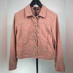 Charlie B Women's Linen Blend Frayed‎ Edge Jacket Medium